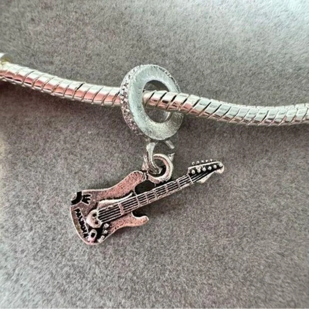 Silver Dangle Guitar European Charm‎ fits PANDORA